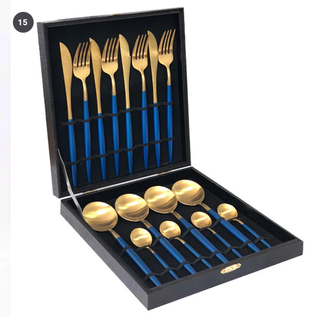 Elegant Golden Stainless Steel Dinnerware Cutlery Set Stainless Steel Steak Knife Fork Set Coffee Spoon Teaspoon Kitchen Tableware