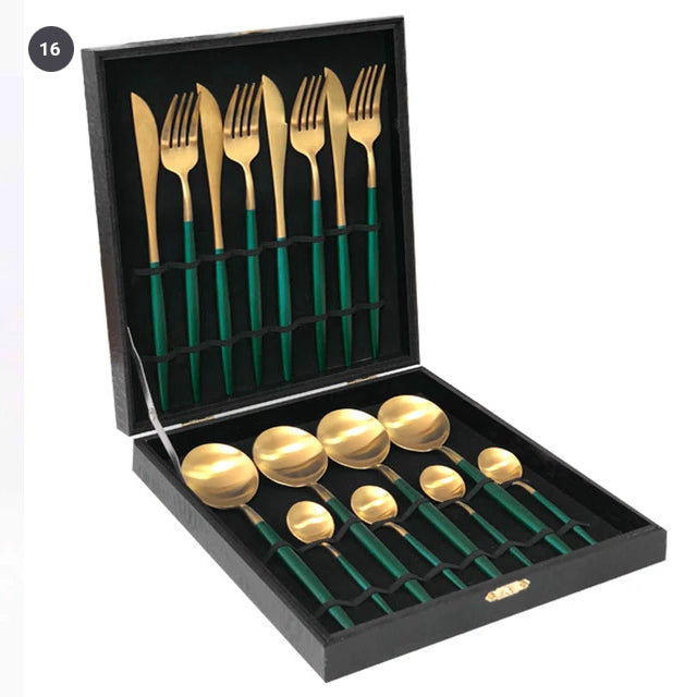 Elegant Golden Stainless Steel Dinnerware Cutlery Set Stainless Steel Steak Knife Fork Set Coffee Spoon Teaspoon Kitchen Tableware