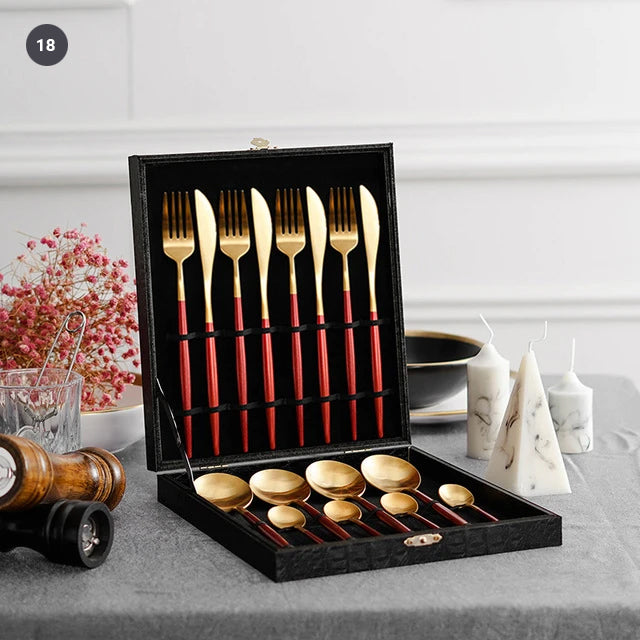 Elegant Golden Stainless Steel Dinnerware Cutlery Set Stainless Steel Steak Knife Fork Set Coffee Spoon Teaspoon Kitchen Tableware