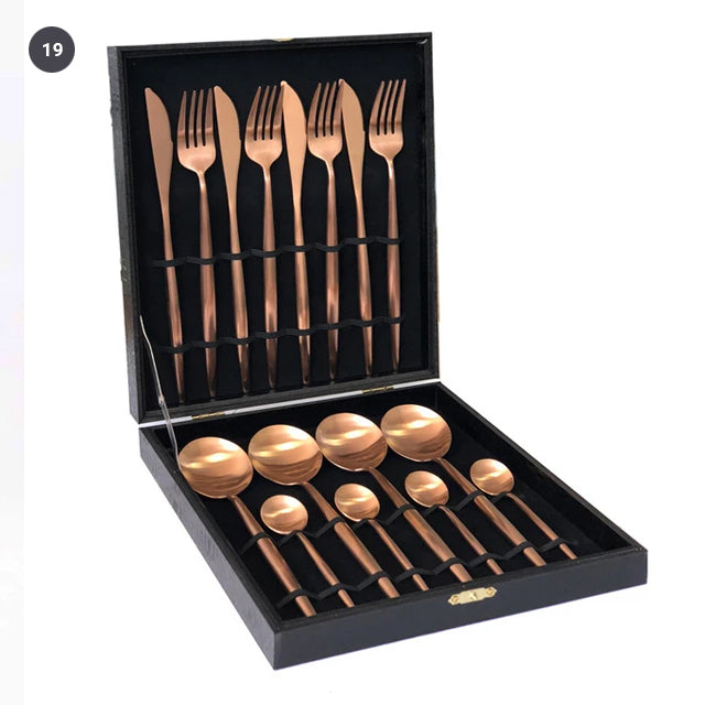 Elegant Golden Stainless Steel Dinnerware Cutlery Set Stainless Steel Steak Knife Fork Set Coffee Spoon Teaspoon Kitchen Tableware