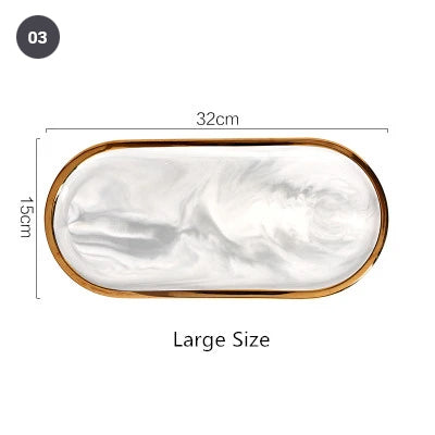 Fashionable Gold Plated Ceramic Marble Storage Trays For Kitchen Serving Dishes For Desserts Snacks Modern Kitchen Tableware