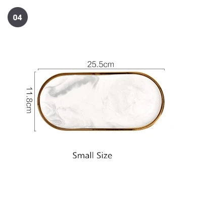Fashionable Gold Plated Ceramic Marble Storage Trays For Kitchen Serving Dishes For Desserts Snacks Modern Kitchen Tableware
