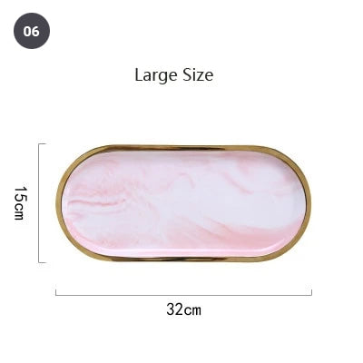 Fashionable Gold Plated Ceramic Marble Storage Trays For Kitchen Serving Dishes For Desserts Snacks Modern Kitchen Tableware