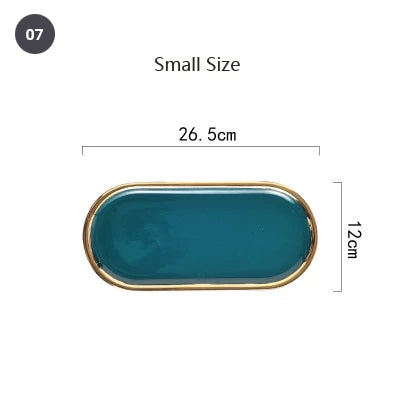 Fashionable Gold Plated Ceramic Marble Storage Trays For Kitchen Serving Dishes For Desserts Snacks Modern Kitchen Tableware