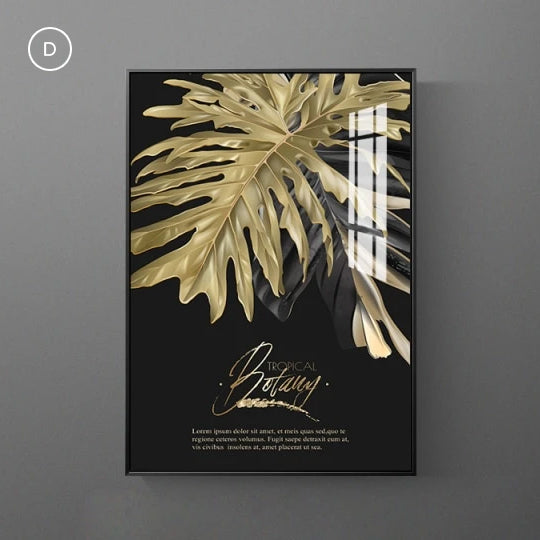 Black Golden Palms Tropical Botany Wall Art Fine Art Canvas Prints Stylish Pictures For Modern Loft Living Room Home Office Luxury Wall Interiors Wall Art Decor