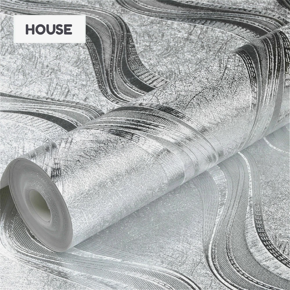 Silver Metallic Wallpaper Luxury Wall Covering For Bedroom Living Room Boutique Salon Glam Home Decor Light Reflective Wavy Strands Designer Wallpaper
