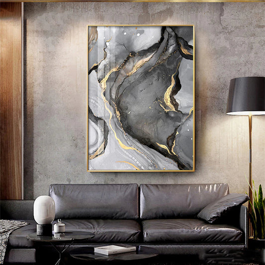 Golden Black Gray Marble Print Wall Art Fine Art Canvas Posters Modern Abstract Pictures For Luxury Loft Apartment Living Room Home Office Interior Design