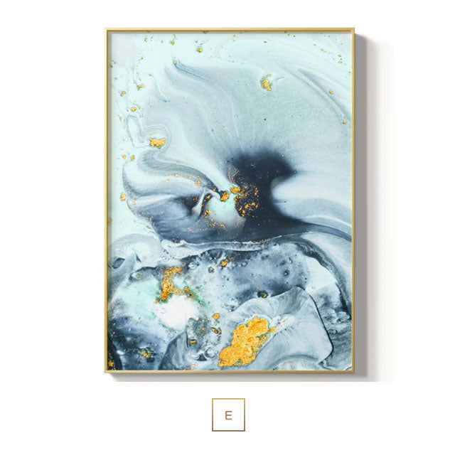 Golden Fishes Blue Sea Flowing Wall Art Fine Art Canvas Prints Modern Abstract Auspicious Pictures For Living Room Dining Room Home Office Decor