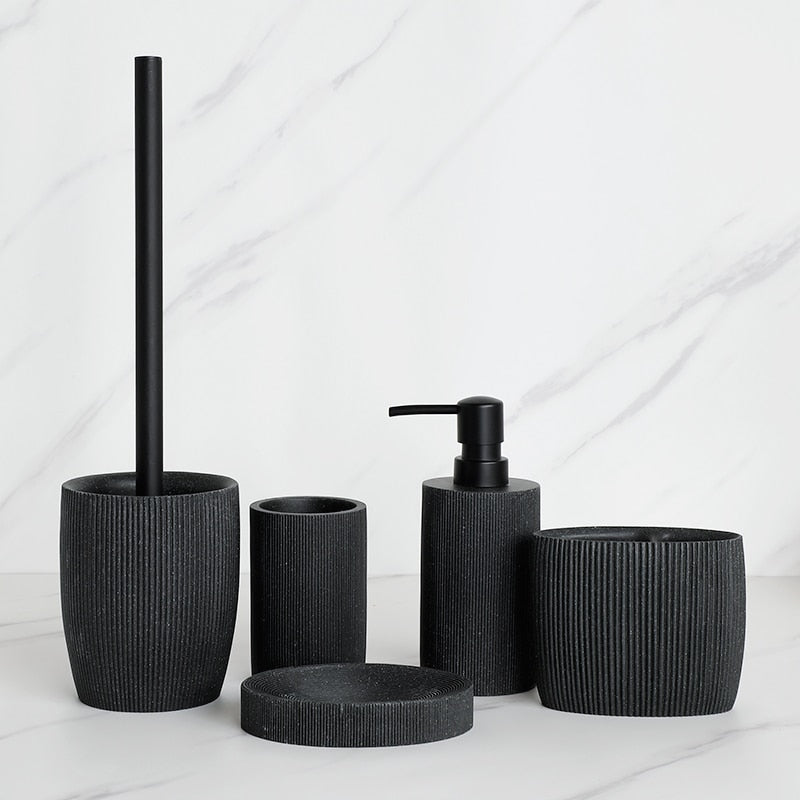 Volcanic Black Bathroom Accessories Soap Dish Toothbrush Holder Gargle Cup Liquid Soap Dispenser Toilet Brush Holder Matching Bathroom Essentials
