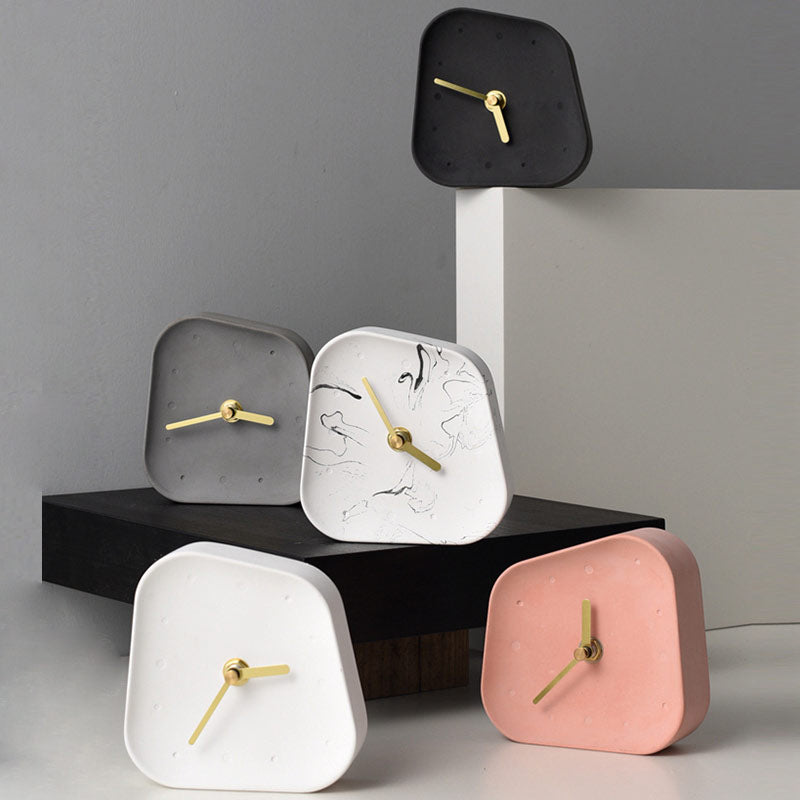 Nordic Geometry Shaped Cement Table Clock - A Stylish and Functional Addition to Your Coffee Table or Office Desktop