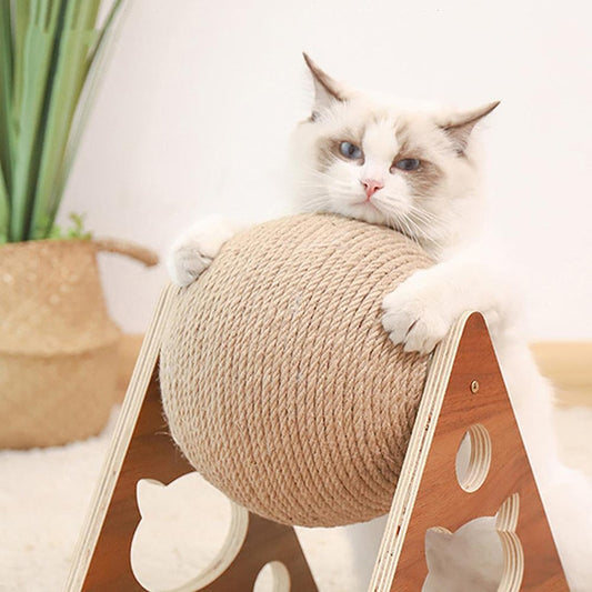Cat Rope Ball Toy Scratcher For Cats Kittens Interactive Play Device Wooden Framed Ball Rope Gifts For Cats Amusement Playtime Scratching Toy