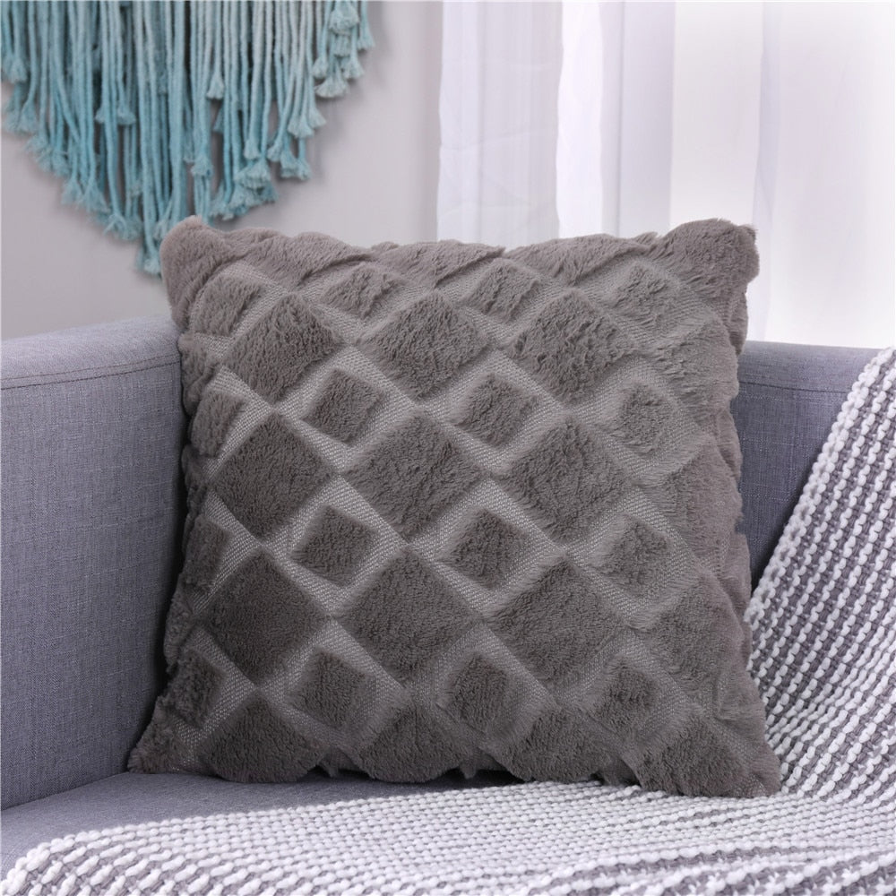 Soft Plush Cushion Cover Modern Rustic Luxury Embroidered Geometric Faux Wool Decorative Cover For Sofa Cushions Throw Pillow Cover
