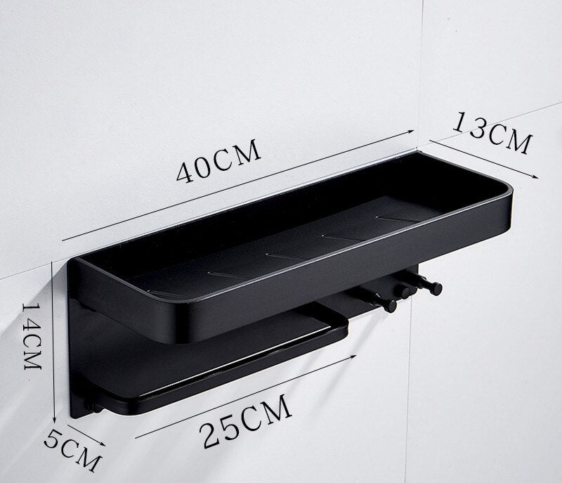 Aluminium Bathroom Shelf Rounded Square Shower Accessory Rack Bath Shower Shelf With Towel Hooks Rail Bathroom Organizer Rack