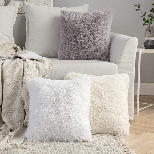 Soft Fluffy Cushion Cover Shaggy Furry Cushion Case For Sofa Armchair Neutral Colors Fashionable Soft Furnishings For Modern Living Room Home Decor