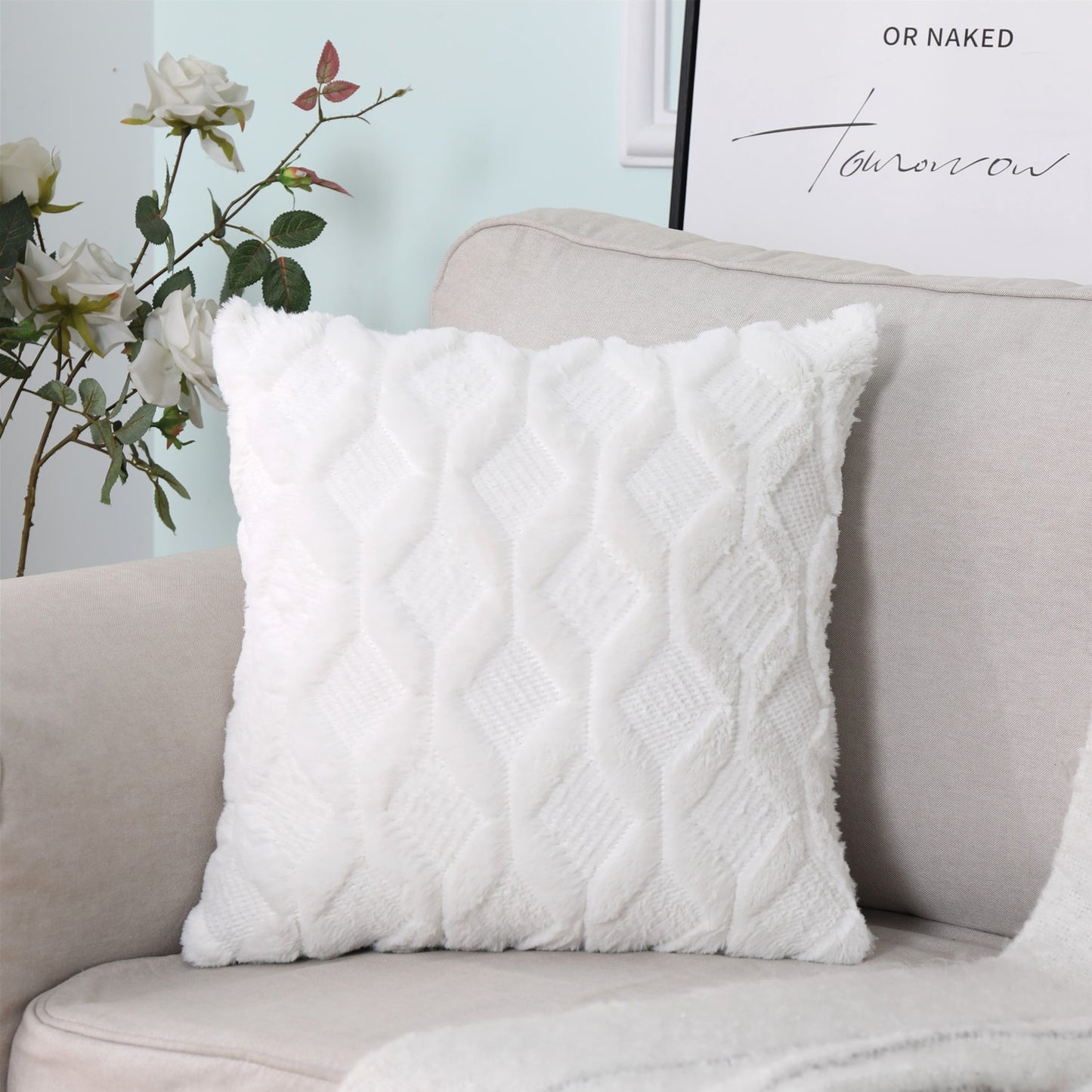 Soft Plush Cushion Cover Modern Rustic Luxury Embroidered Geometric Faux Wool Decorative Cover For Sofa Cushions Throw Pillow Cover