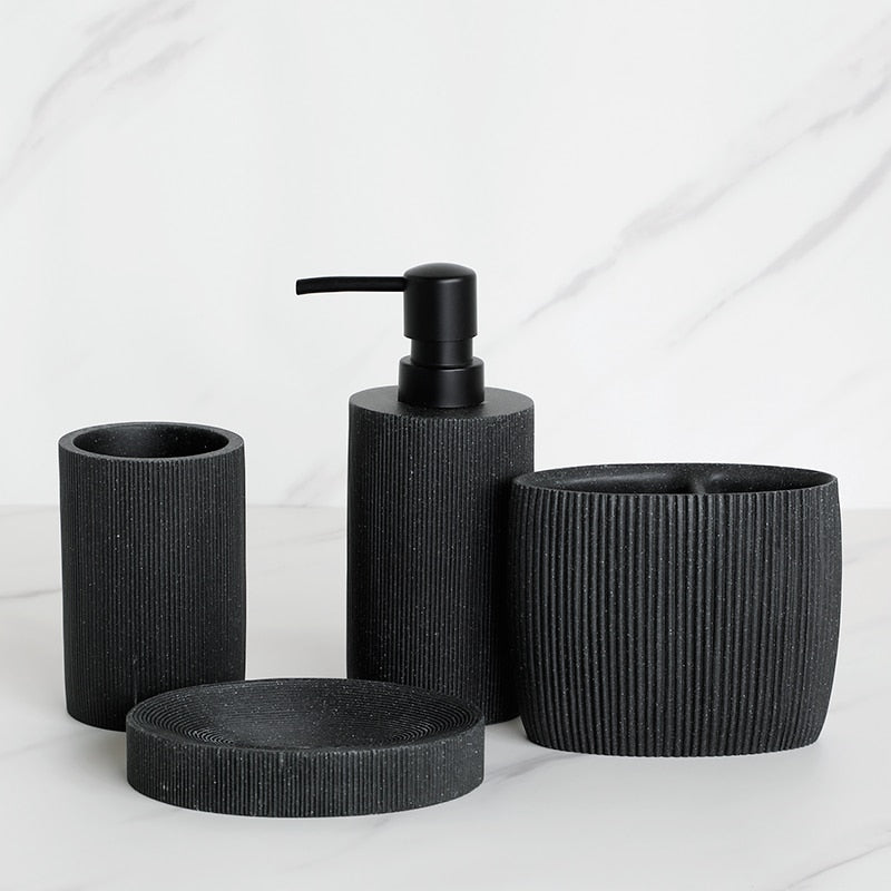 Volcanic Black Bathroom Accessories Soap Dish Toothbrush Holder Gargle Cup Liquid Soap Dispenser Toilet Brush Holder Matching Bathroom Essentials