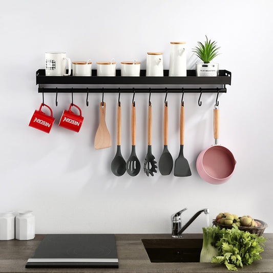 Industrial Design Space Aluminum Kitchen Shelf Spice Rack Utensil Hangar Storage For Coffee Tea Salt Sugar Wall Mounted Silver Black 3 SizesIndustrial Design Space Aluminum Kitchen Shelf Spice Rack Utensil Hangar Storage For Coffee Tea Salt Sugar Wall Mounted Silver Black 3 Sizes