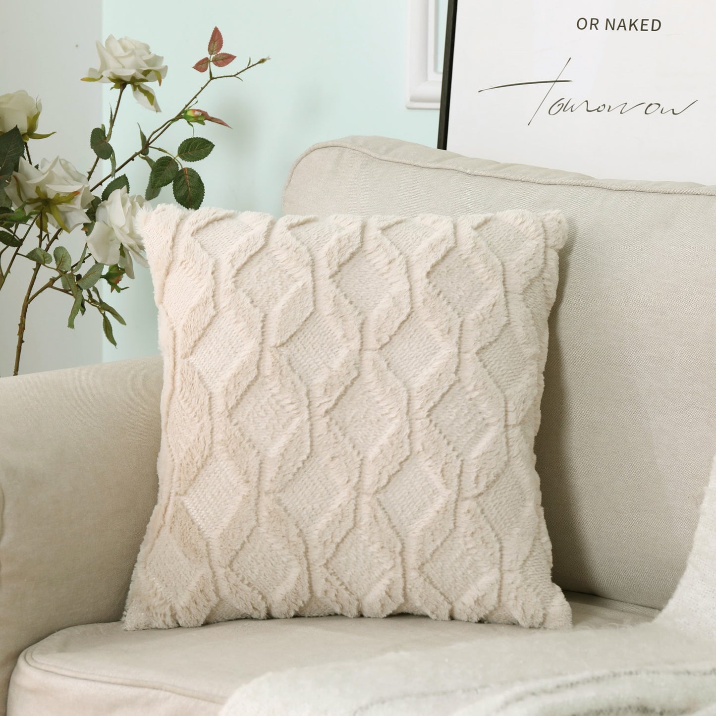 Soft Plush Cushion Cover Modern Rustic Luxury Embroidered Geometric Faux Wool Decorative Cover For Sofa Cushions Throw Pillow Cover