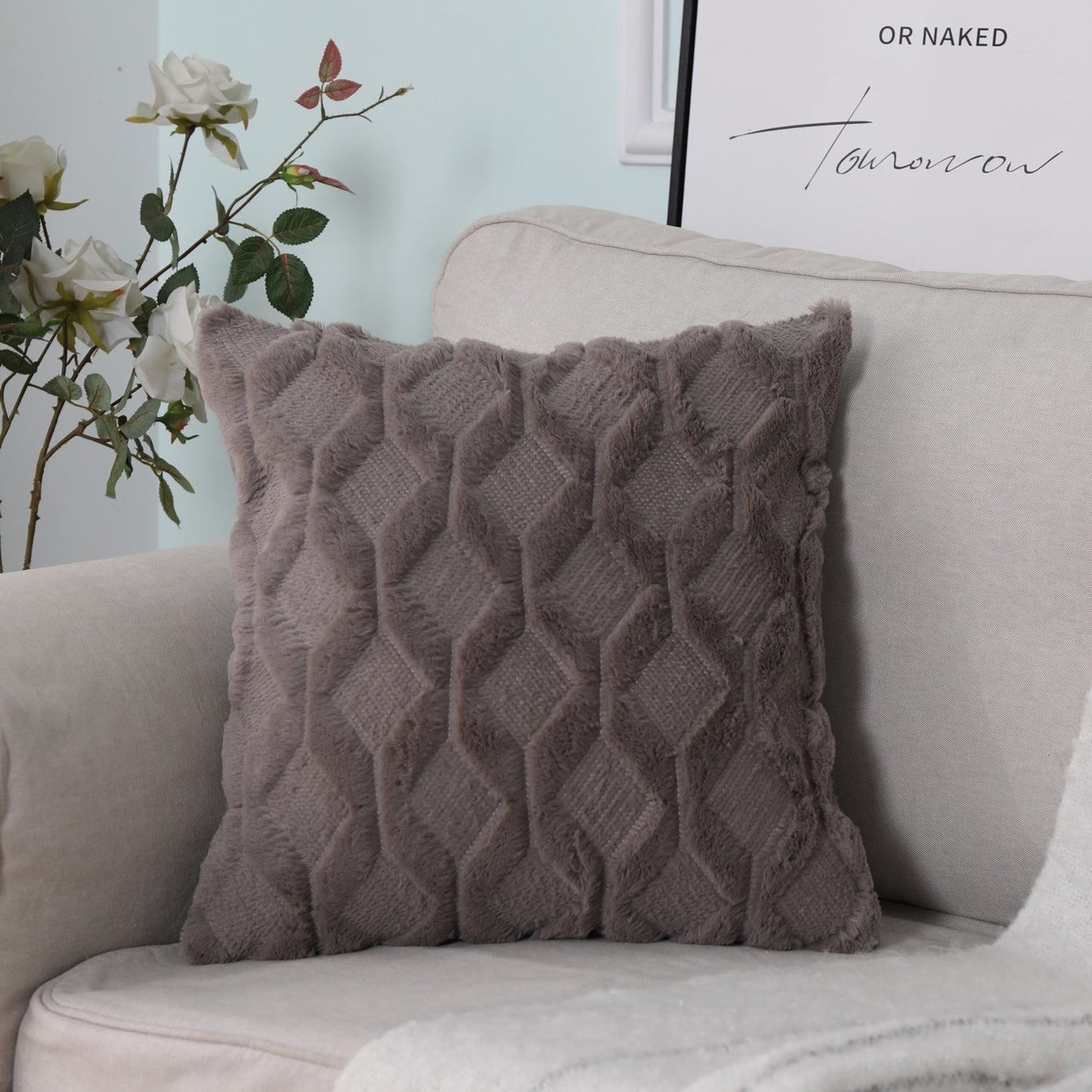 Soft Plush Cushion Cover Modern Rustic Luxury Embroidered Geometric Faux Wool Decorative Cover For Sofa Cushions Throw Pillow Cover