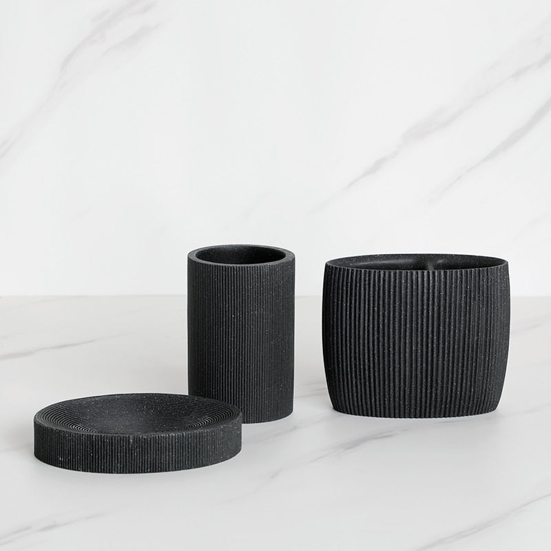 Volcanic Black Bathroom Accessories Soap Dish Toothbrush Holder Gargle Cup Liquid Soap Dispenser Toilet Brush Holder Matching Bathroom Essentials