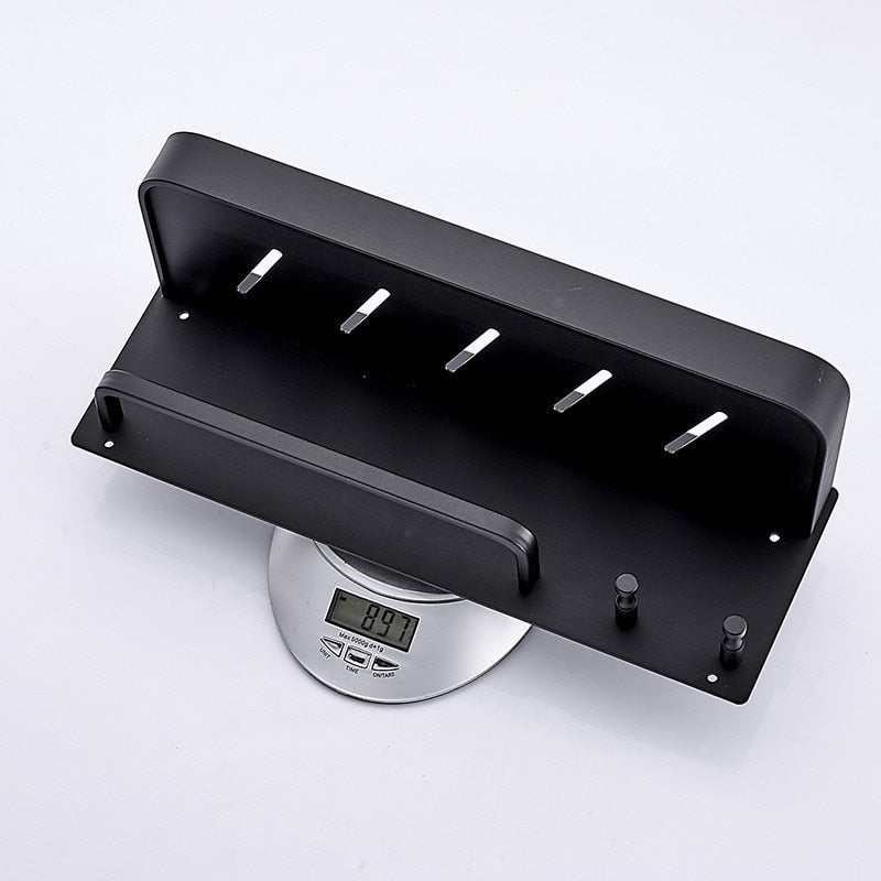 Aluminium Bathroom Shelf Rounded Square Shower Accessory Rack Bath Shower Shelf With Towel Hooks Rail Bathroom Organizer Rack