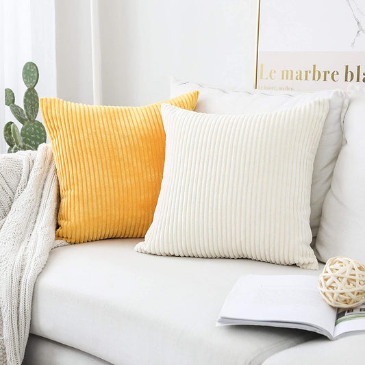 Modern Bright Colors Super-Soft Corduroy Cushion Cover Square Shaped Plain Striped Covers For Sofa Cushion Pillow Cover Four Season Living Room Decor
