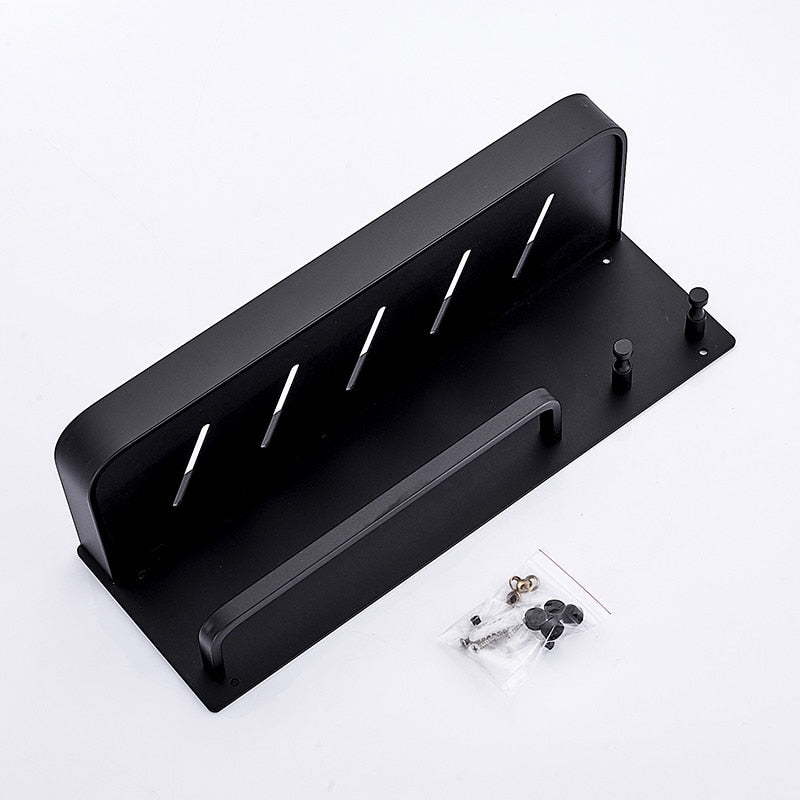 Aluminium Bathroom Shelf Rounded Square Shower Accessory Rack Bath Shower Shelf With Towel Hooks Rail Bathroom Organizer Rack