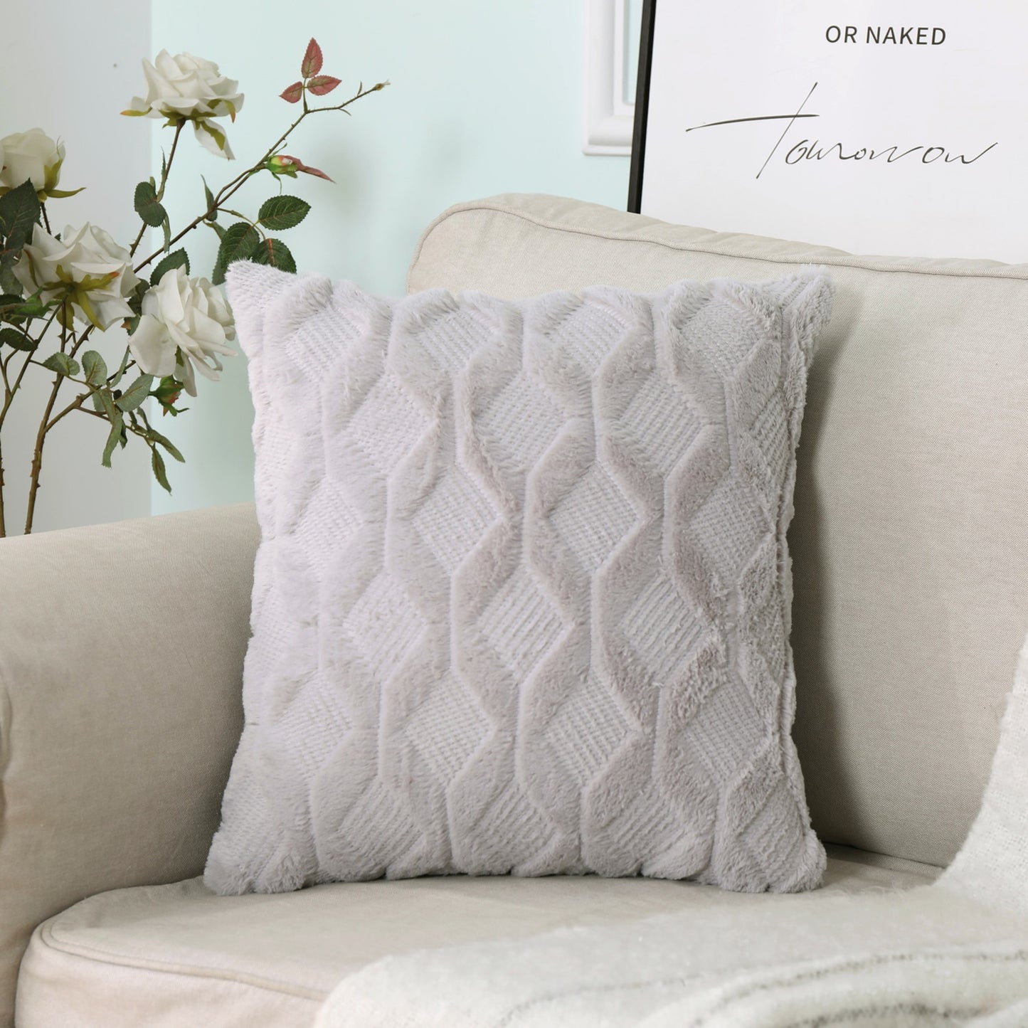 Soft Plush Cushion Cover Modern Rustic Luxury Embroidered Geometric Faux Wool Decorative Cover For Sofa Cushions Throw Pillow Cover