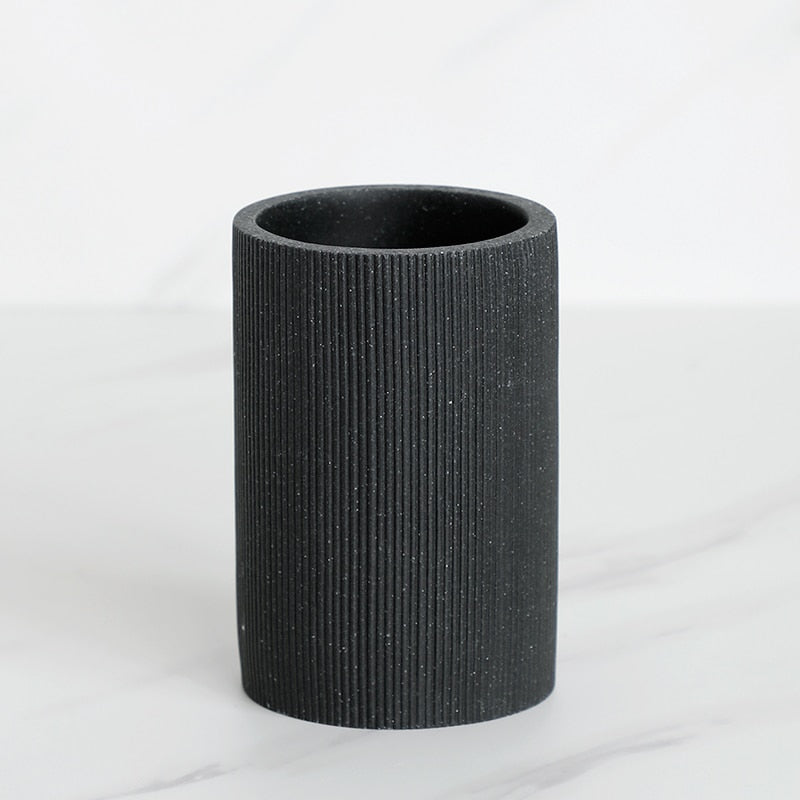 Volcanic Black Bathroom Accessories Soap Dish Toothbrush Holder Gargle Cup Liquid Soap Dispenser Toilet Brush Holder Matching Bathroom Essentials