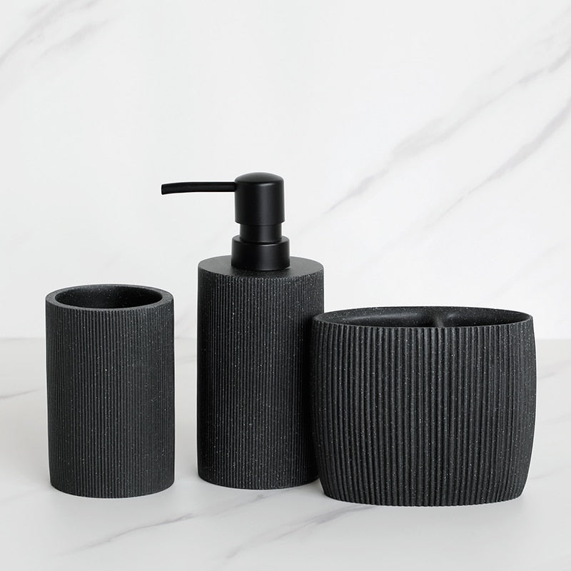 Volcanic Black Bathroom Accessories Soap Dish Toothbrush Holder Gargle Cup Liquid Soap Dispenser Toilet Brush Holder Matching Bathroom Essentials