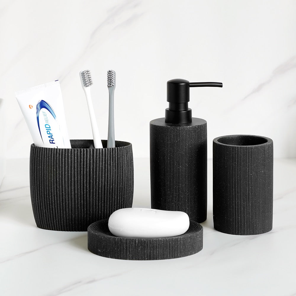 Volcanic Black Bathroom Accessories Soap Dish Toothbrush Holder Gargle Cup Liquid Soap Dispenser Toilet Brush Holder Matching Bathroom Essentials