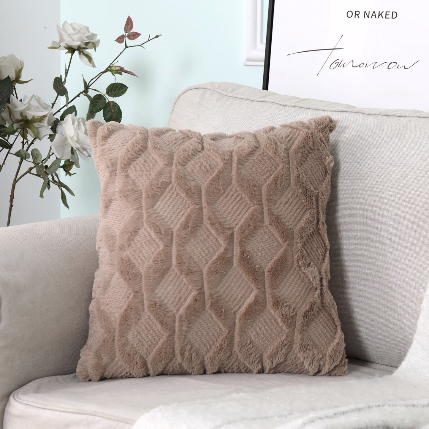 Soft Plush Cushion Cover Modern Rustic Luxury Embroidered Geometric Faux Wool Decorative Cover For Sofa Cushions Throw Pillow Cover