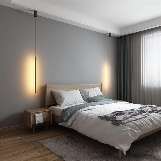 Minimalist Vertical Hanging Pendant LED Line Strip Light For Modern Bedroom Bedside Side Lights Contemporary Home Interior Lighting