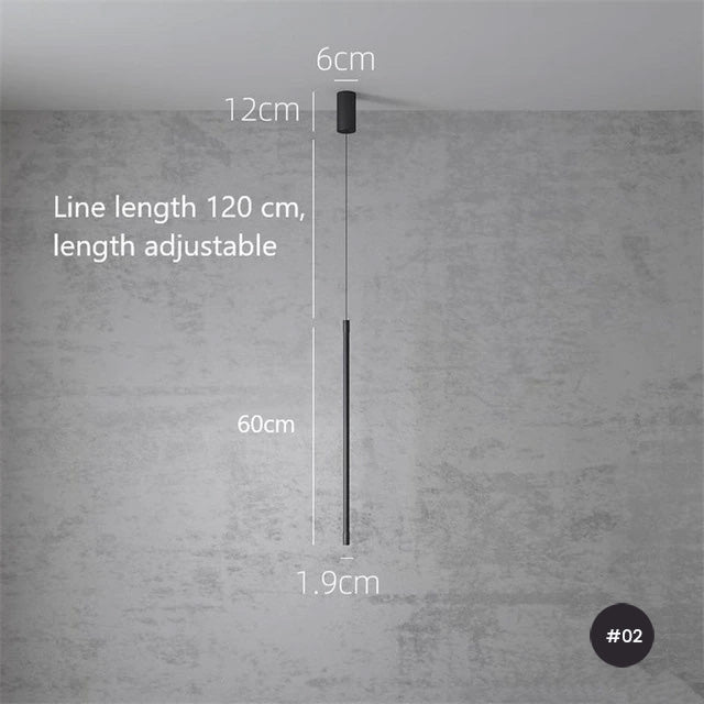 Minimalist Vertical Hanging Pendant LED Line Strip Light For Modern Bedroom Bedside Side Lights Contemporary Home Interior Lighting