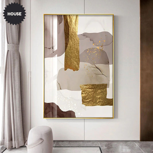 Modern Nordic Abstract Golden Brown Beige Color Block Wall Art Fine Art Canvas Prints Pictures For Luxury Living Room Dining Room Home Office Decor