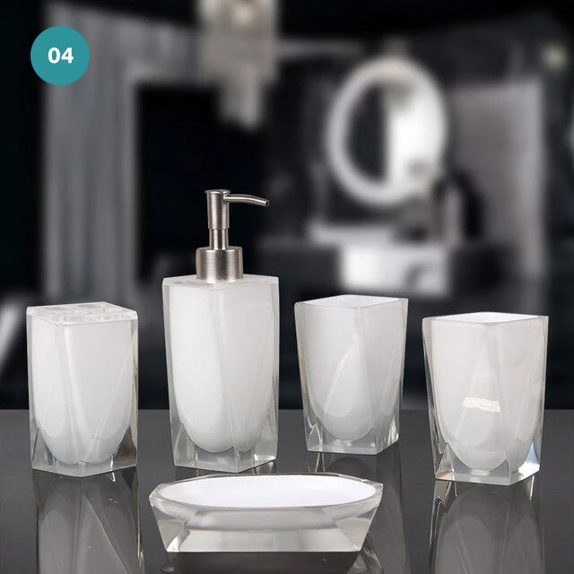 Modern Bathroom Accessories Kit Finished In Black Or White Resin Soap Dispenser Gargle Cup Toothbrush Holder Stylish Washroom Hardware Modern Bathroom Decor