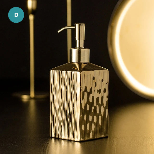 Modern Bathroom Accessories Set Ceramic Golden Or Silver Soap Dish Soap Lotion Dispenser Toothbrush Holder Stylish Makeup Cosmetics Storage Washroom Hardware