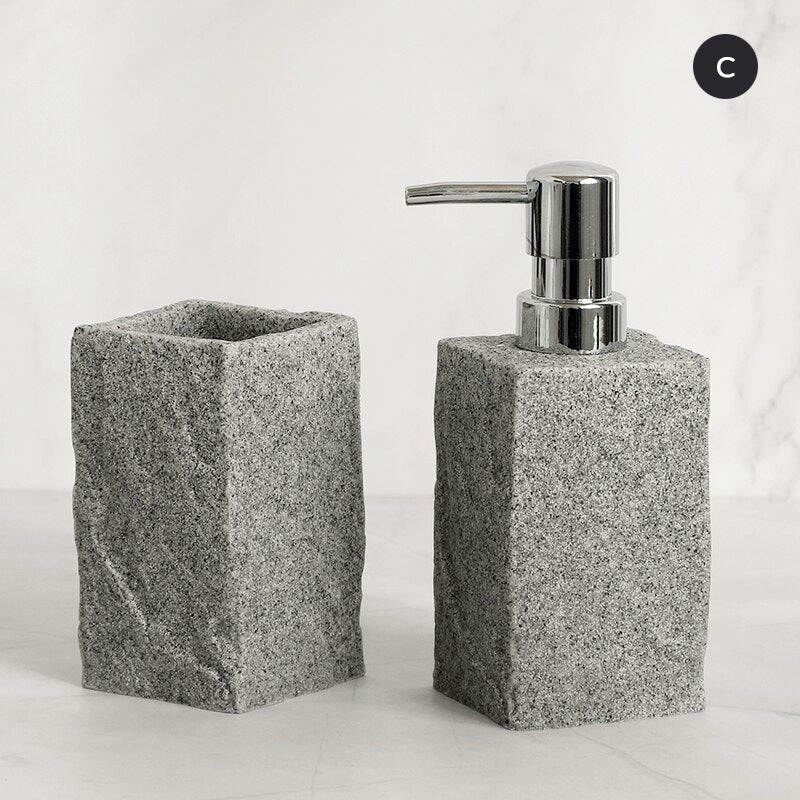 Modern Gray Resin Granite Block Bathroom Accessories Toothbrush Holder Liquid Soap Dispenser Toilet Brush Holder For Washroom Bathroom Accessory Sets