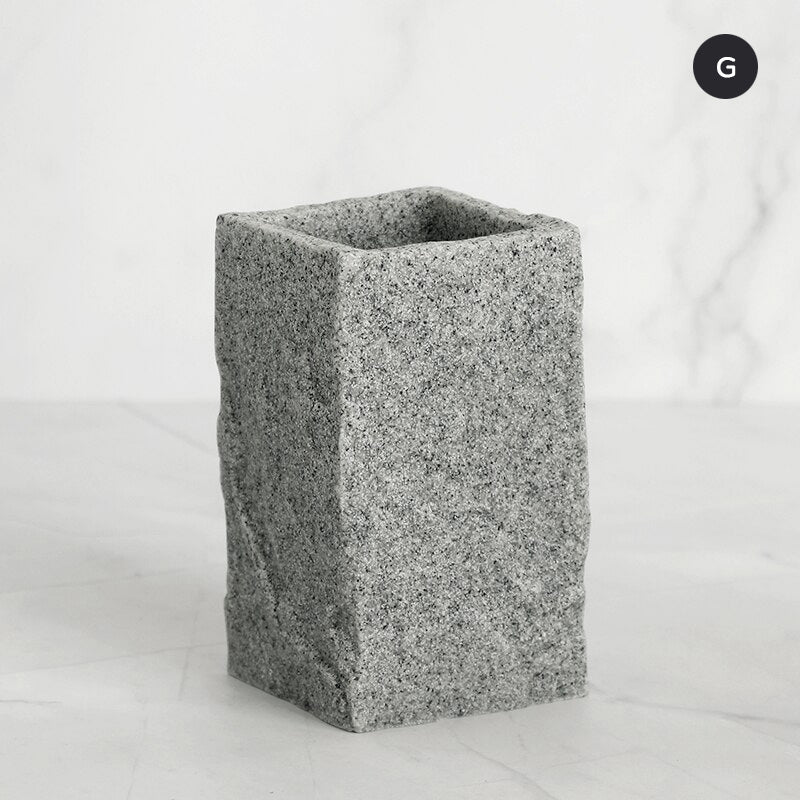 Modern Gray Resin Granite Block Bathroom Accessories Toothbrush Holder Liquid Soap Dispenser Toilet Brush Holder For Washroom Bathroom Accessory Sets