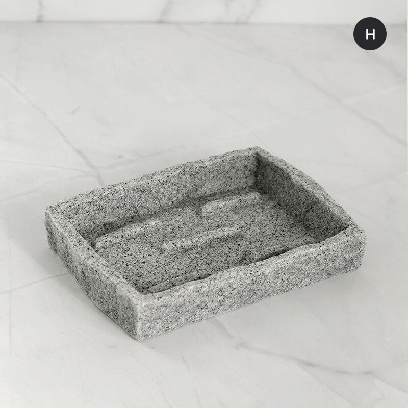 Modern Gray Resin Granite Block Bathroom Accessories Toothbrush Holder Liquid Soap Dispenser Toilet Brush Holder For Washroom Bathroom Accessory Sets