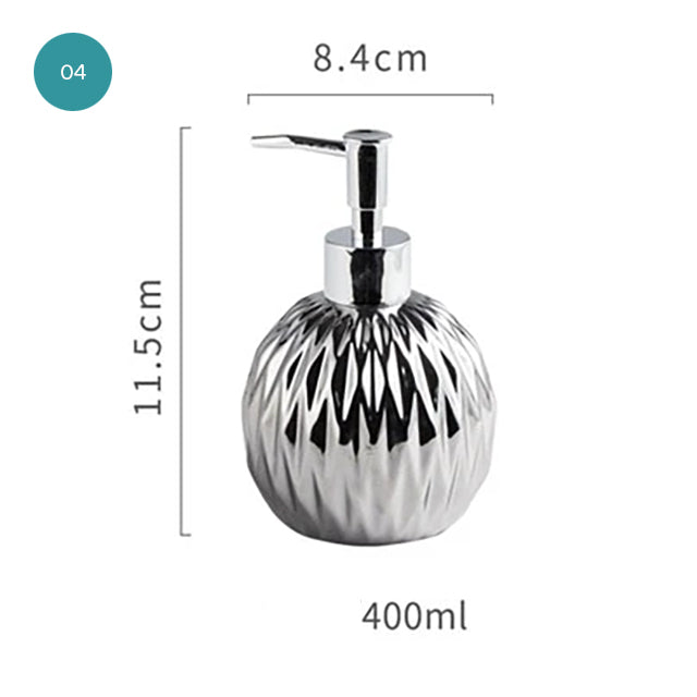 Modern Luxury Soap Dispenser Hand Sanitizer Shower Gel Shampoo Dispenser Ceramic Bathroom Accessories Set Stainless Steel Tray Available in Gold or Silver