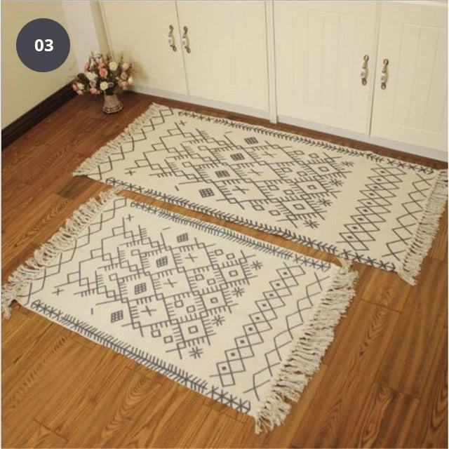 Natural Color Cotton Aztec Rug Soft Tassel Carpet Mat For Living Room Dining Room Carpet Door Mat Simple Nordic Style Decor