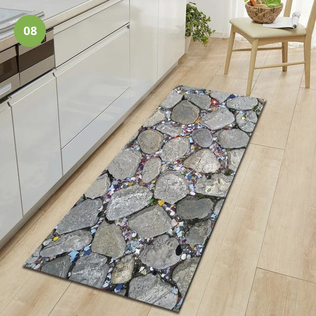 Non-Slip Kitchen Floor Pebble Mat 3D Effect Printed Anti-Slip Kitchen Floor Mat Water Absorbent Mat For Kitchen Gym Exercise Mat