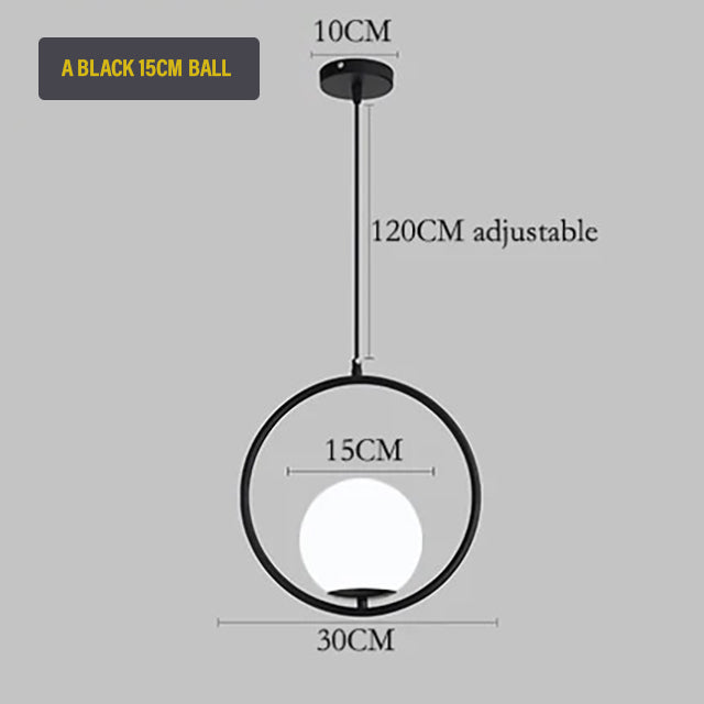 Nordic Glass Sphere LED Pendant Lamp Modern Suspended Glass Ball Designer Ceiling Light For Living Room Dining Room In Black Chrome or Brass