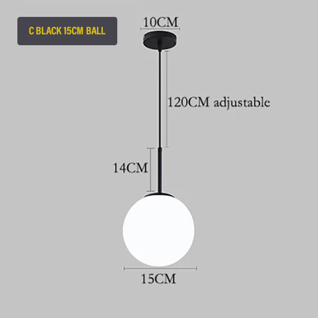 Nordic Glass Sphere LED Pendant Lamp Modern Suspended Glass Ball Designer Ceiling Light For Living Room Dining Room In Black Chrome or Brass