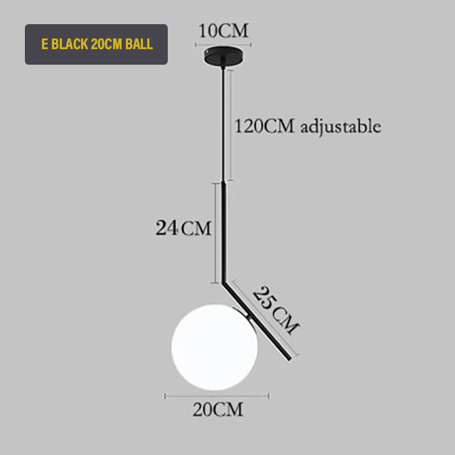 Nordic Glass Sphere LED Pendant Lamp Modern Suspended Glass Ball Designer Ceiling Light For Living Room Dining Room In Black Chrome or Brass