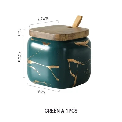 Nordic Style Marble Patterned Ceramic Kitchen Storage Jars Serving Pots With Wooden Lid Creative Stylish Kitchen Accessories Modern Home Decor