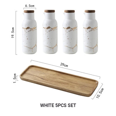 Nordic Style Marble Patterned Ceramic Kitchen Storage Jars Serving Pots With Wooden Lid Creative Stylish Kitchen Accessories Modern Home Decor