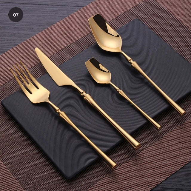 Premium Gold Cutlery Set High Quality Stainless Steel Knife Fork Spoon Sets For Dinner Table Gift Wedding Party Modern Luxury Dinnerware Essentials