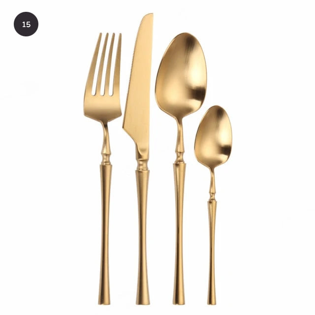 Premium Gold Cutlery Set High Quality Stainless Steel Knife Fork Spoon Sets For Dinner Table Gift Wedding Party Modern Luxury Dinnerware Essentials